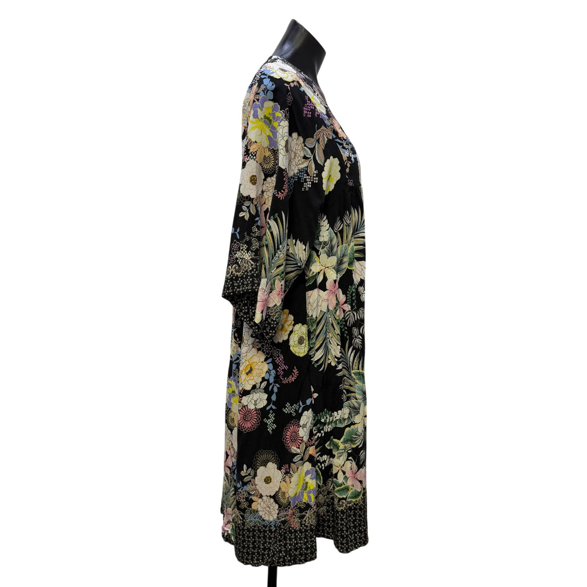 Johnny Was Black Multi-Color Floral Print Dress XS