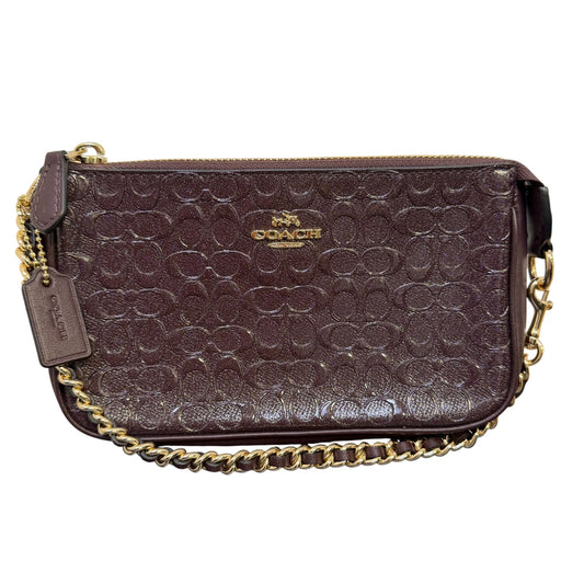 Coach Leather Chain Wristlet In Grape With Gold Hardware