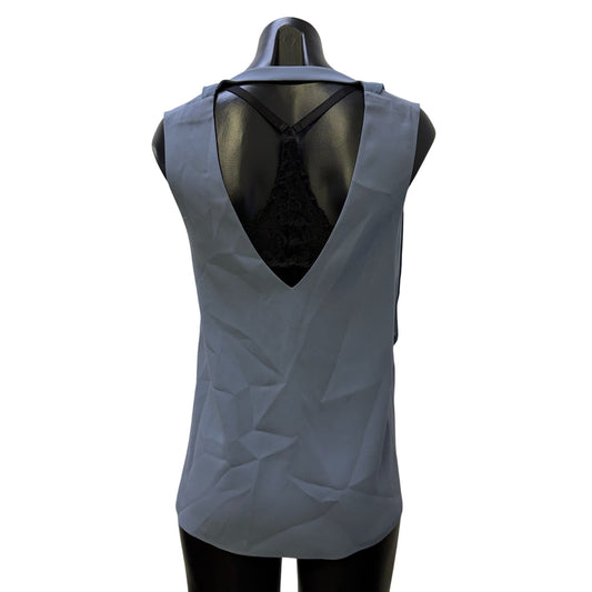 BCBG Maxazria Blue Sleeveless Blouse With Deep V Back XXS