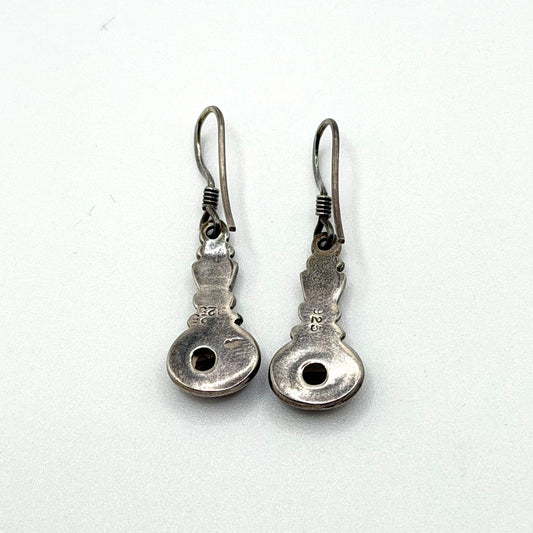 925 Sterling Silver Smoky Quartz Dangle Earrings Handmade Oval Gemstone Vintage