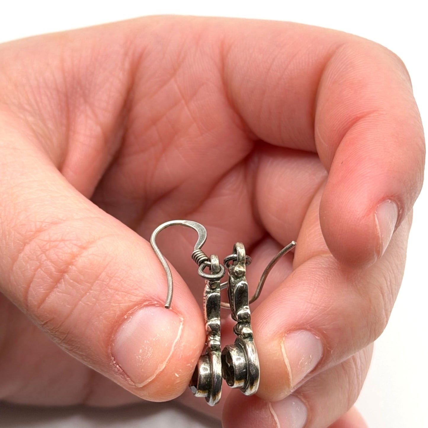 925 Sterling Silver Smoky Quartz Dangle Earrings Handmade Oval Gemstone Vintage