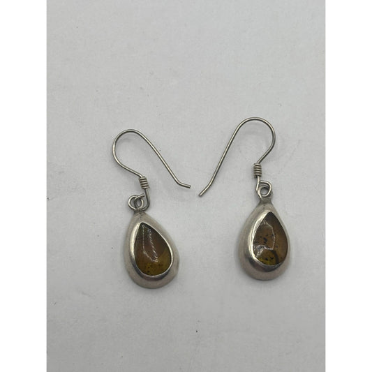 925 Sterling Silver Teardrop Earrings With Amber Stone