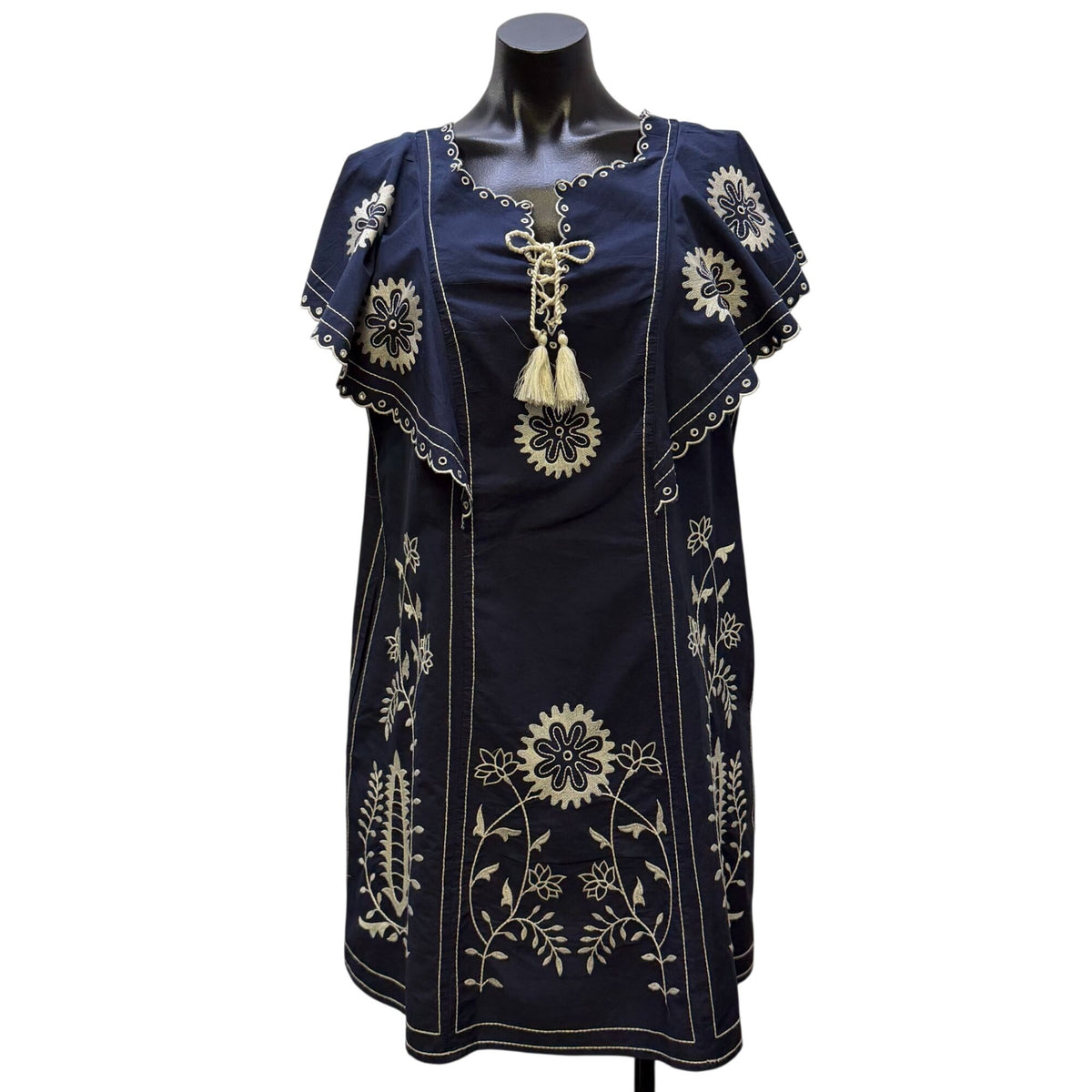 Letmebe Navy & White Embroidered Cotton Dress M