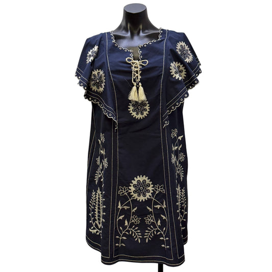Letmebe Navy & White Embroidered Cotton Dress M