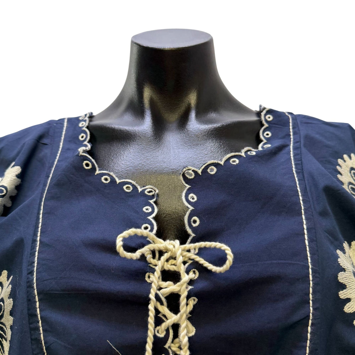 Letmebe Navy & White Embroidered Cotton Dress M
