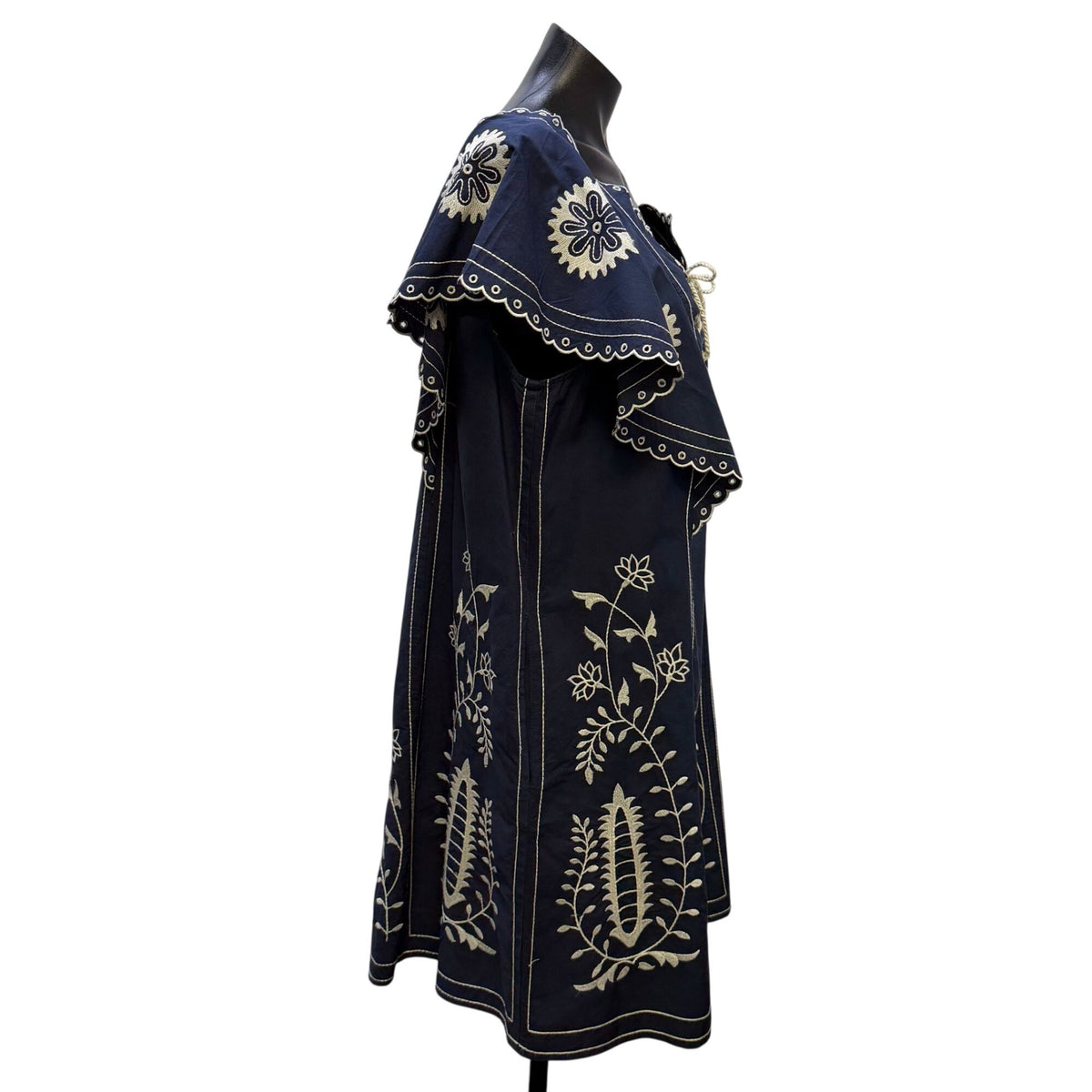 Letmebe Navy & White Embroidered Cotton Dress M