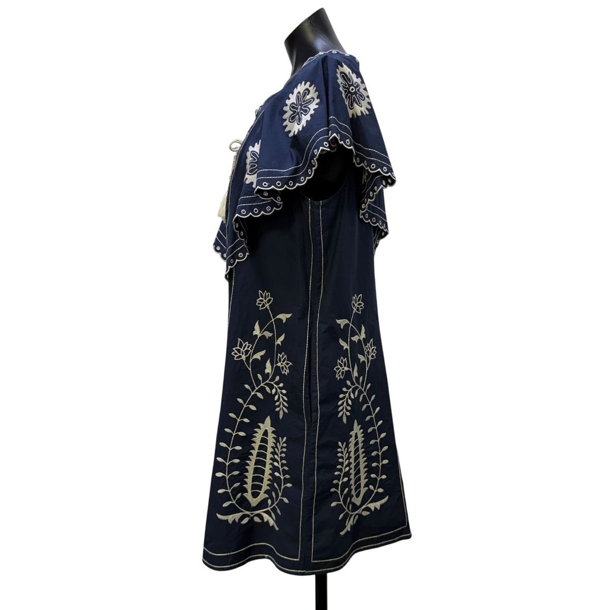 Letmebe Navy & White Embroidered Cotton Dress M