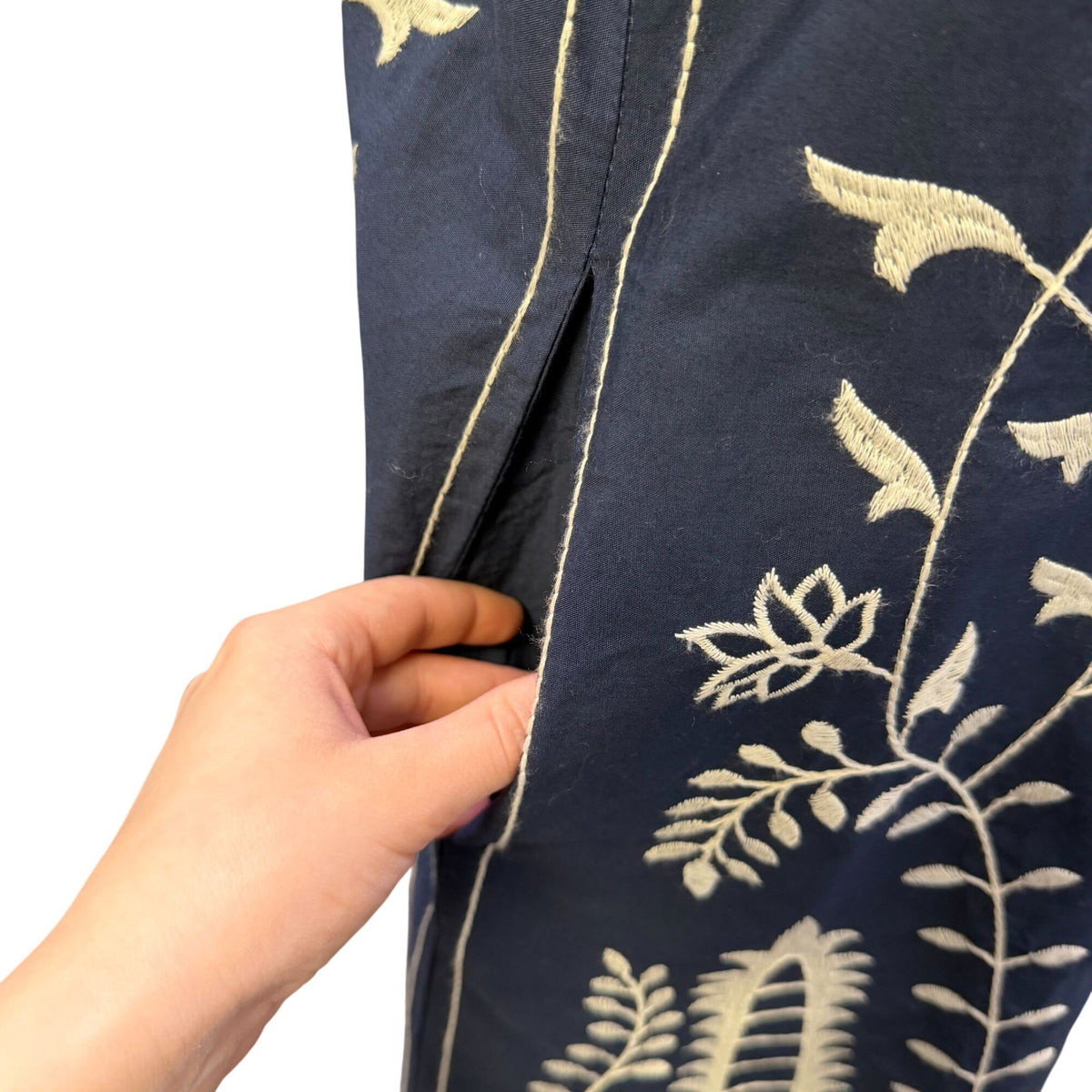 Letmebe Navy & White Embroidered Cotton Dress M