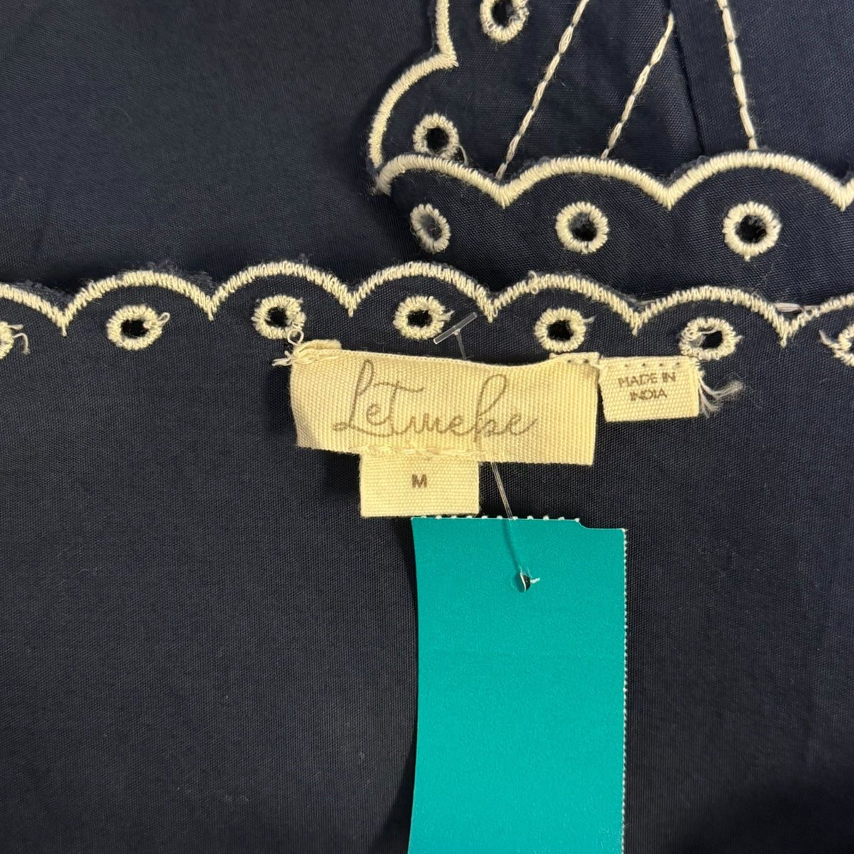 Letmebe Navy & White Embroidered Cotton Dress M