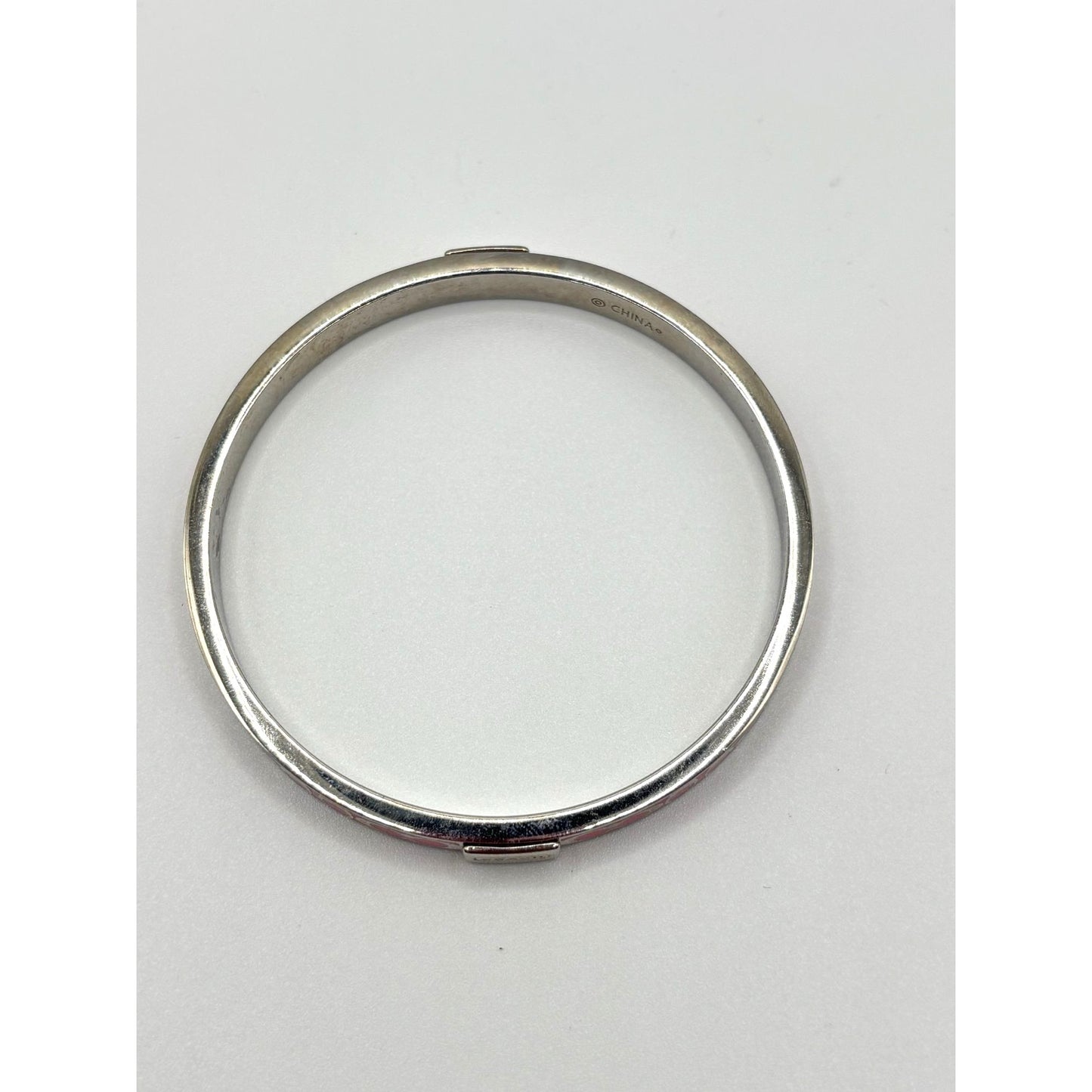 Coach Pink Enamel Signature Print Silver-Tone Bangle Bracelet