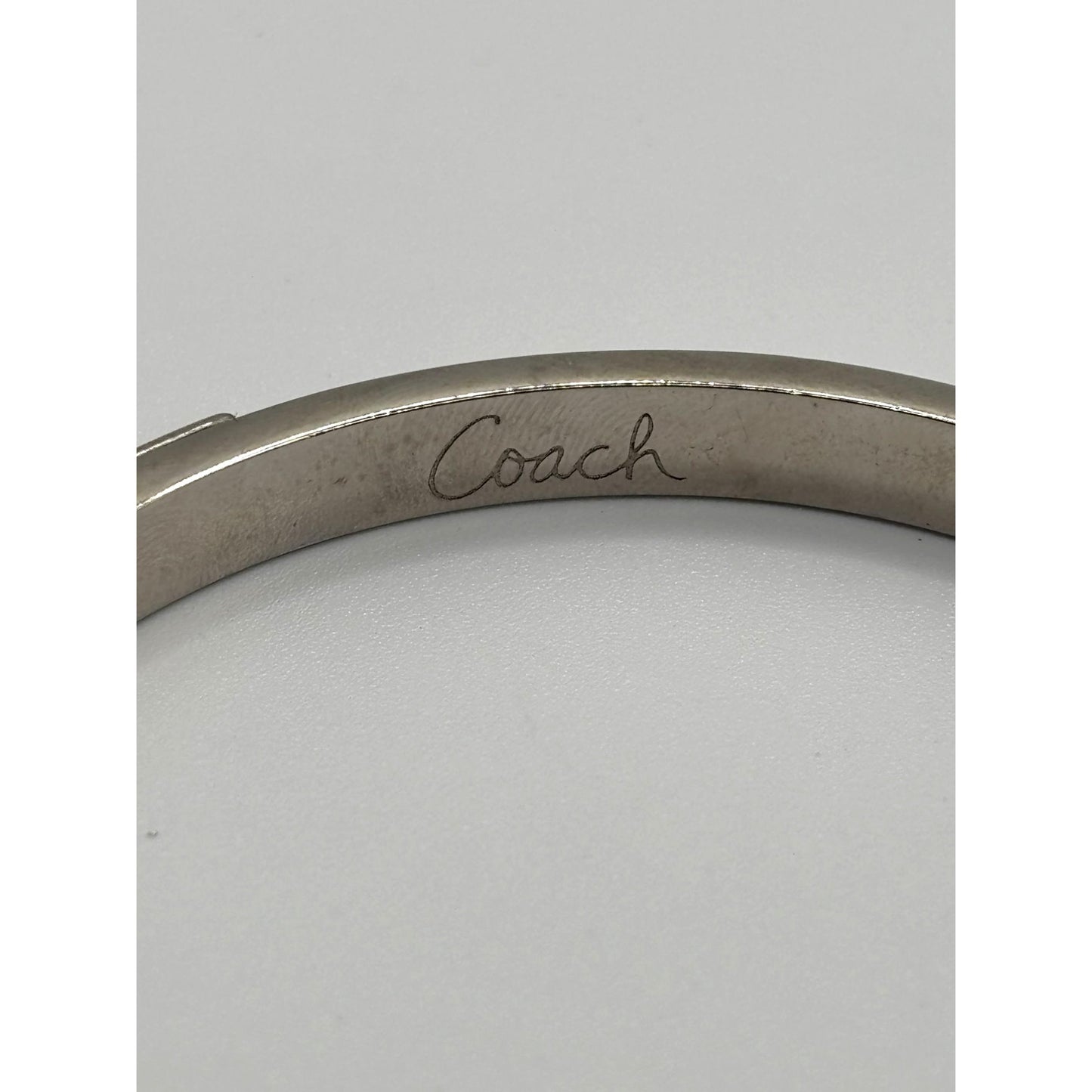 Coach Pink Enamel Signature Print Silver-Tone Bangle Bracelet