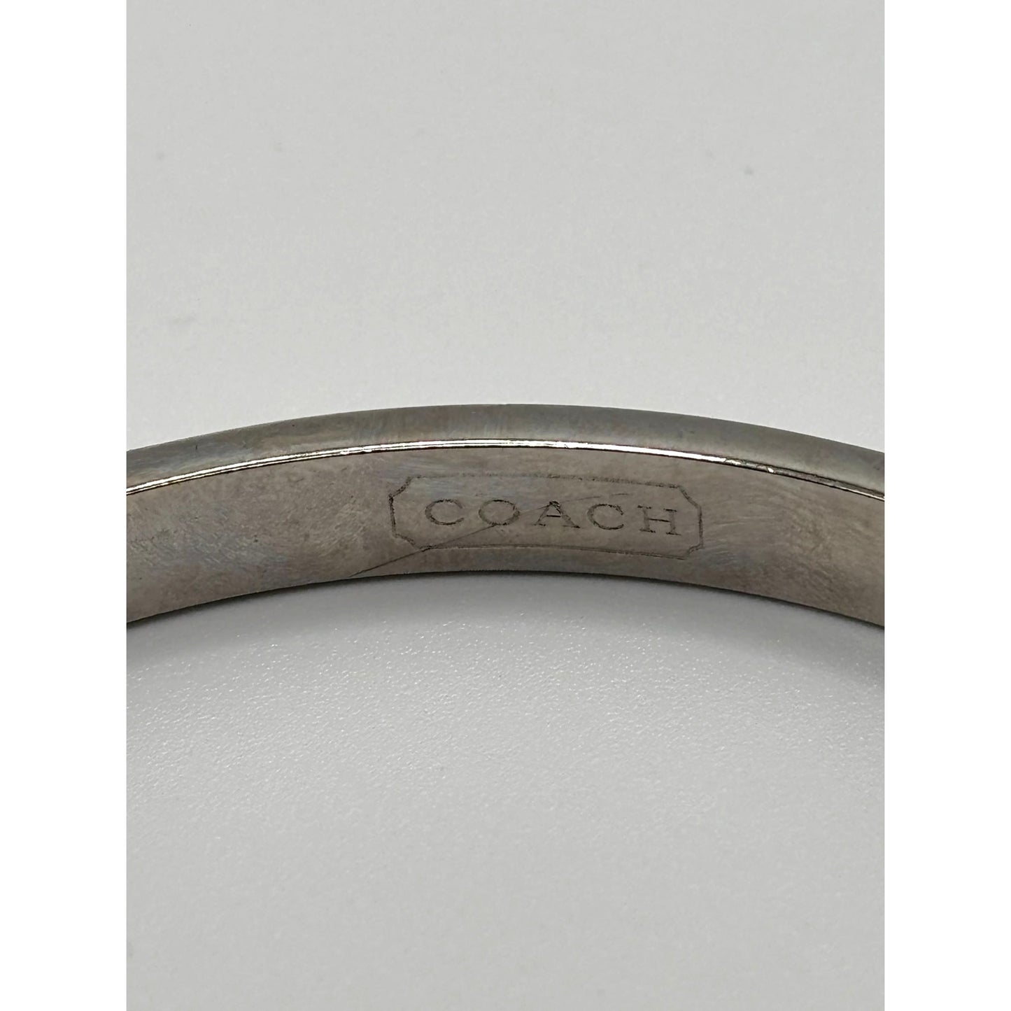 Coach Pink Enamel Signature Print Silver-Tone Bangle Bracelet