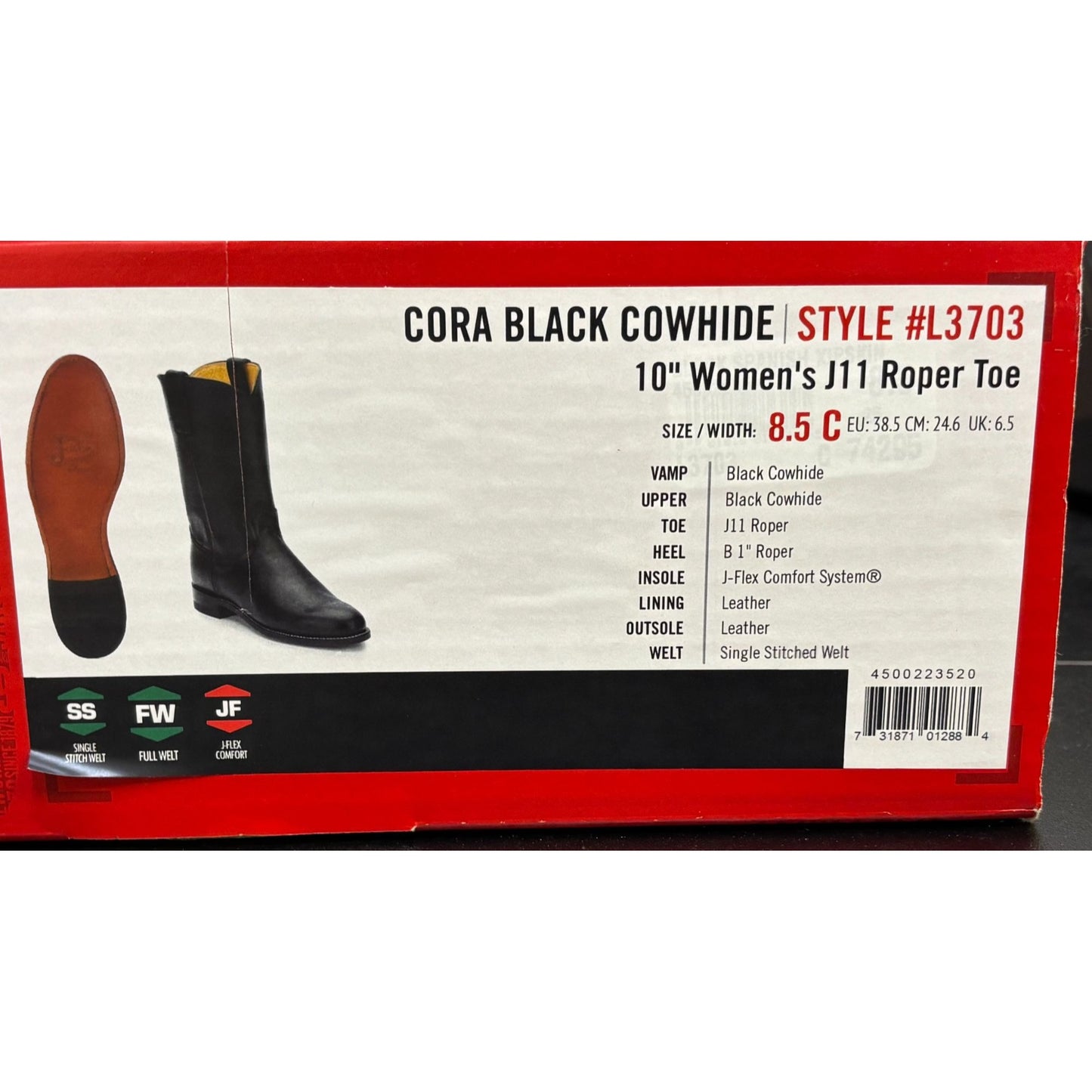 Justin Black Leather Western Boots Size 8.5