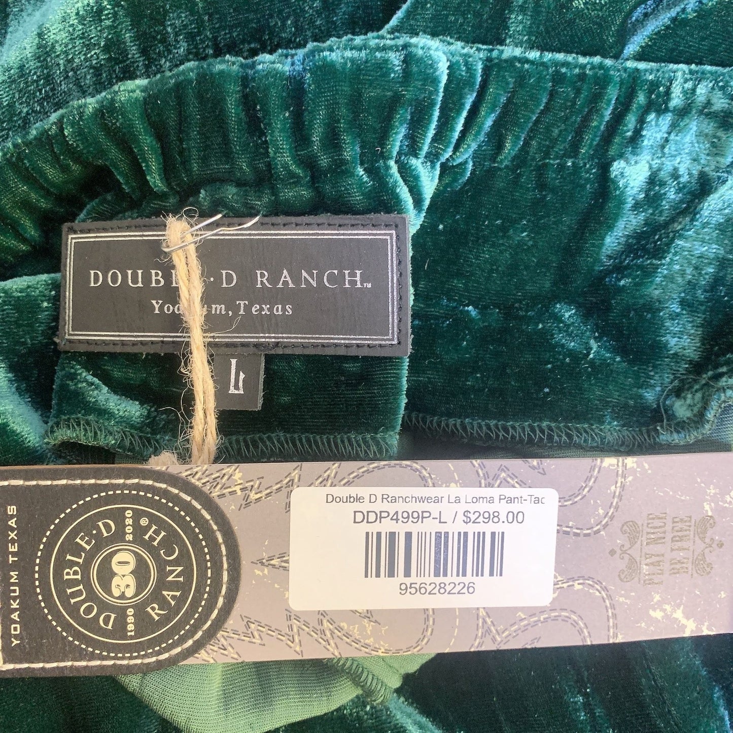 NWT Double D Ranch Green Velvet La Loma Silk & Viscose Blend Pant Size Large