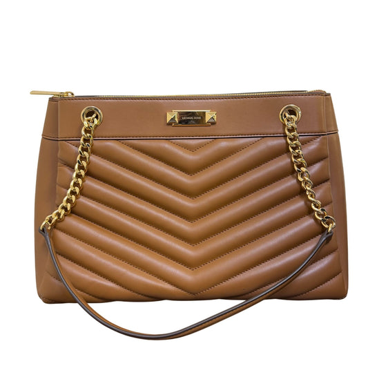 Michael Kors Brown Quilted Leather Shoulder Bag With Gold Chain Strap