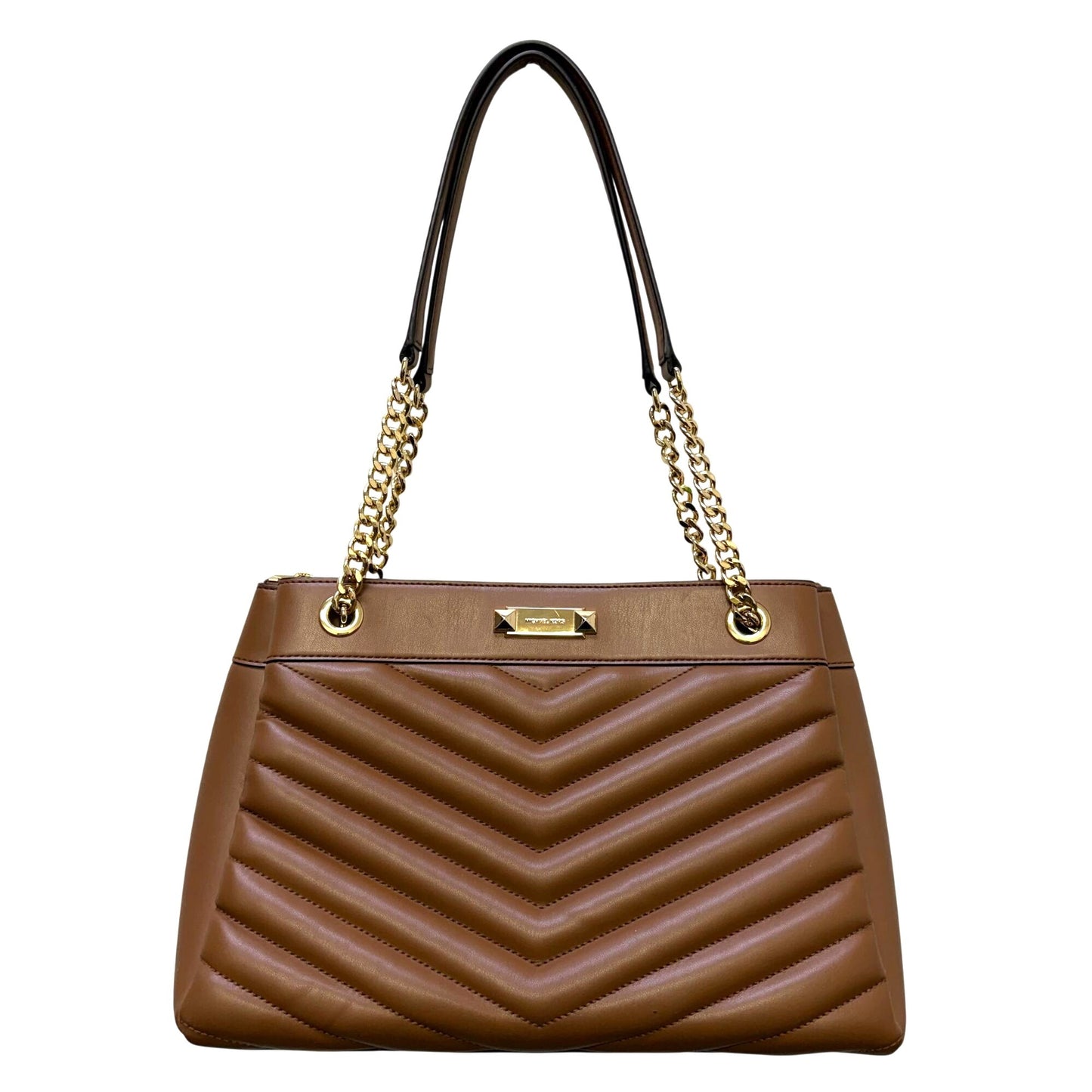 Michael Kors Brown Quilted Leather Shoulder Bag With Gold Chain Strap