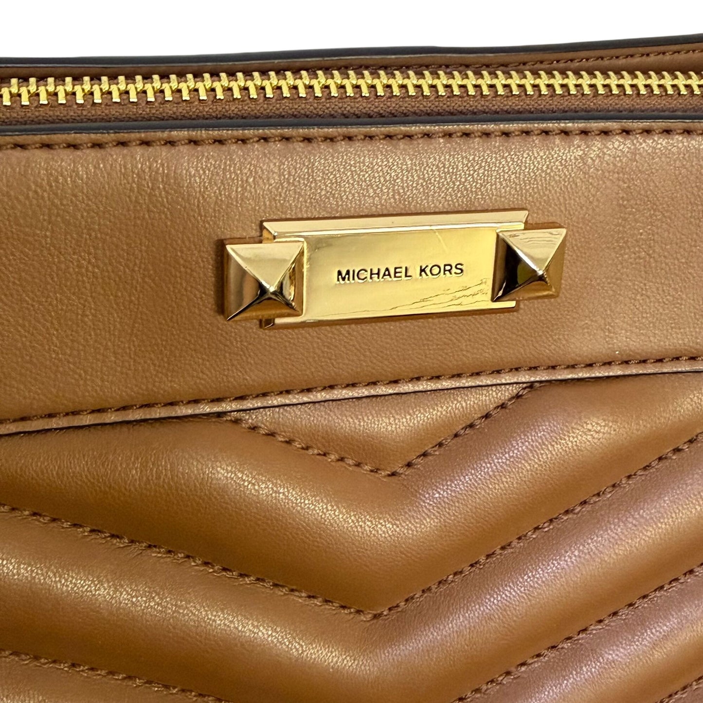 Michael Kors Brown Quilted Leather Shoulder Bag With Gold Chain Strap