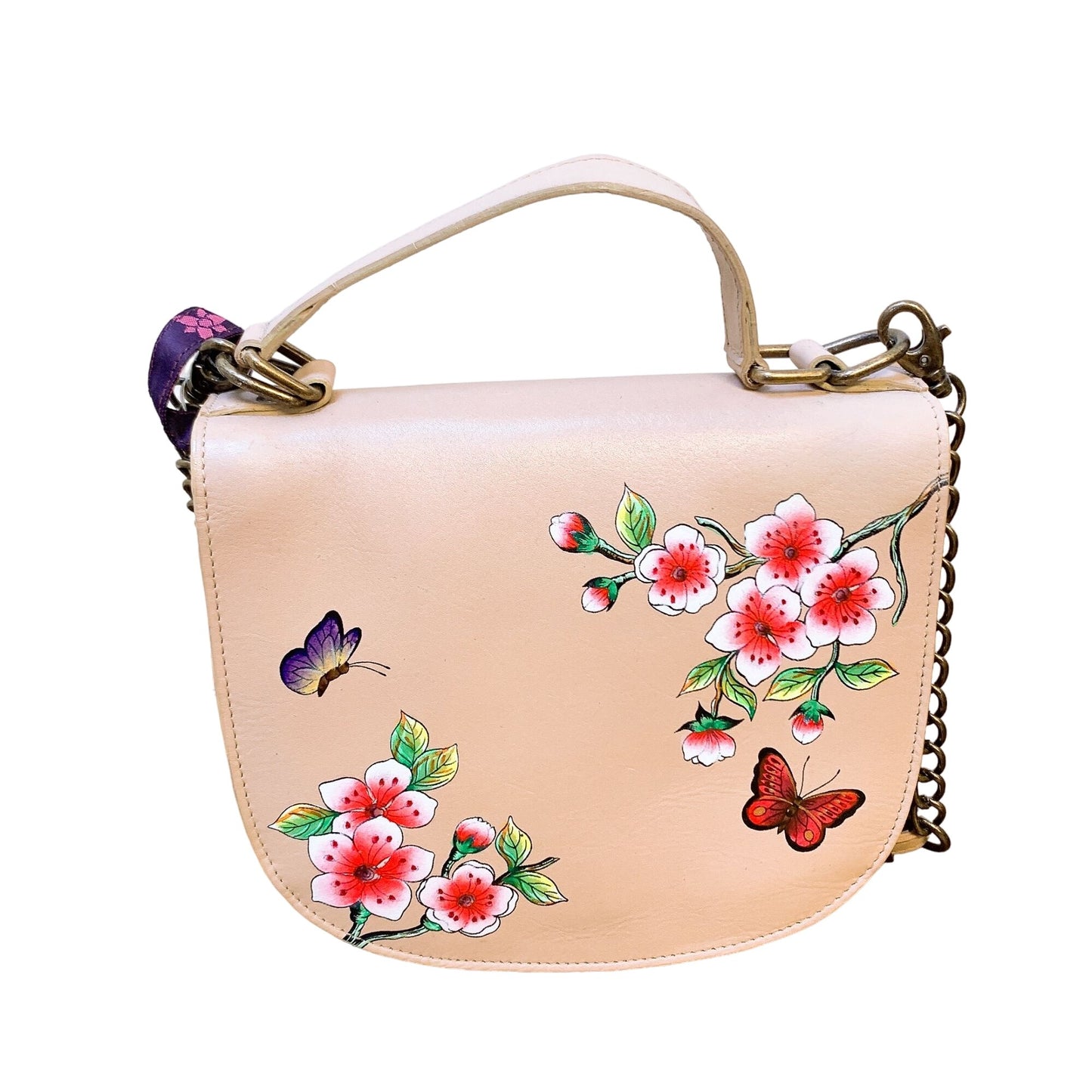 Anuschka Hand-Painted Leather Crossbody Bag With Floral & Butterfly Design