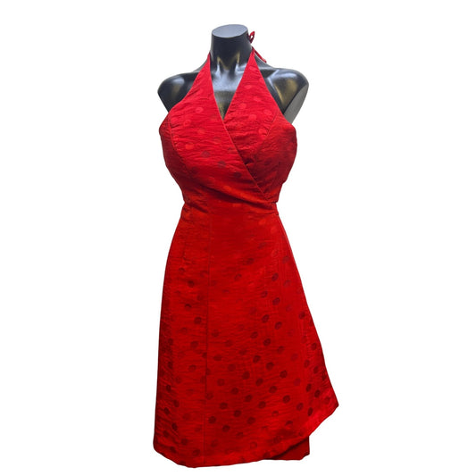 NWT Victoria Pappas Red Polka Dot Halter Dress 8