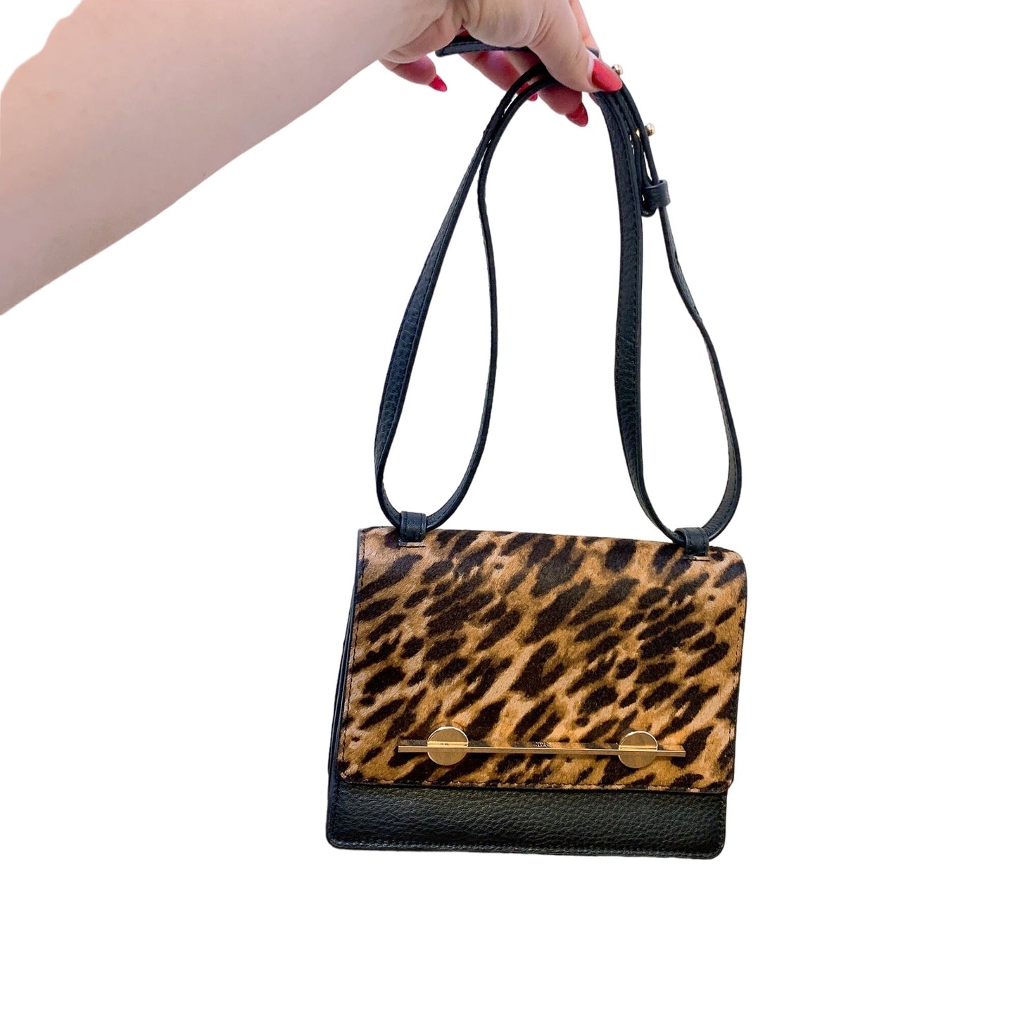 Vince Camuto Leopard Print Leather Crossbody Bag - Adjustable Strap & Gold Accents