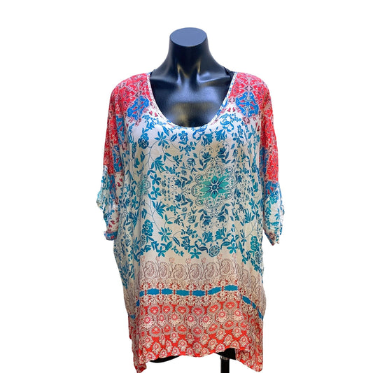 Johnny Was Women's Floral Print Boho Tunic Top L