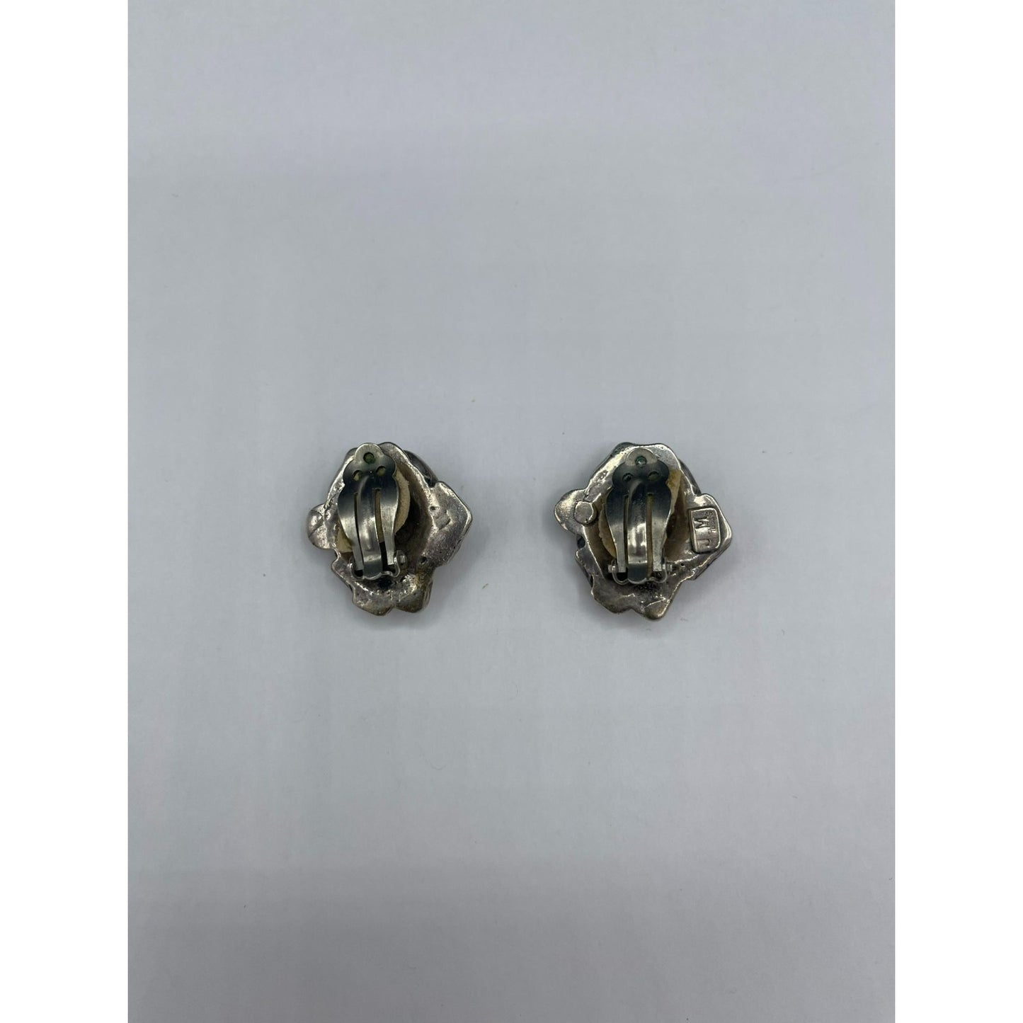 .925 Silver Vintage Mark JM Rose Clip On Earrings Size Large