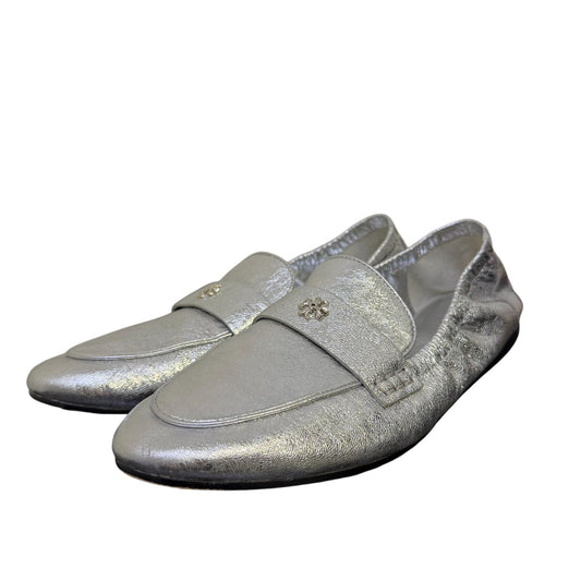 Tory Burch Silver Metallic Loafers Flats Slip-On Shoes 9