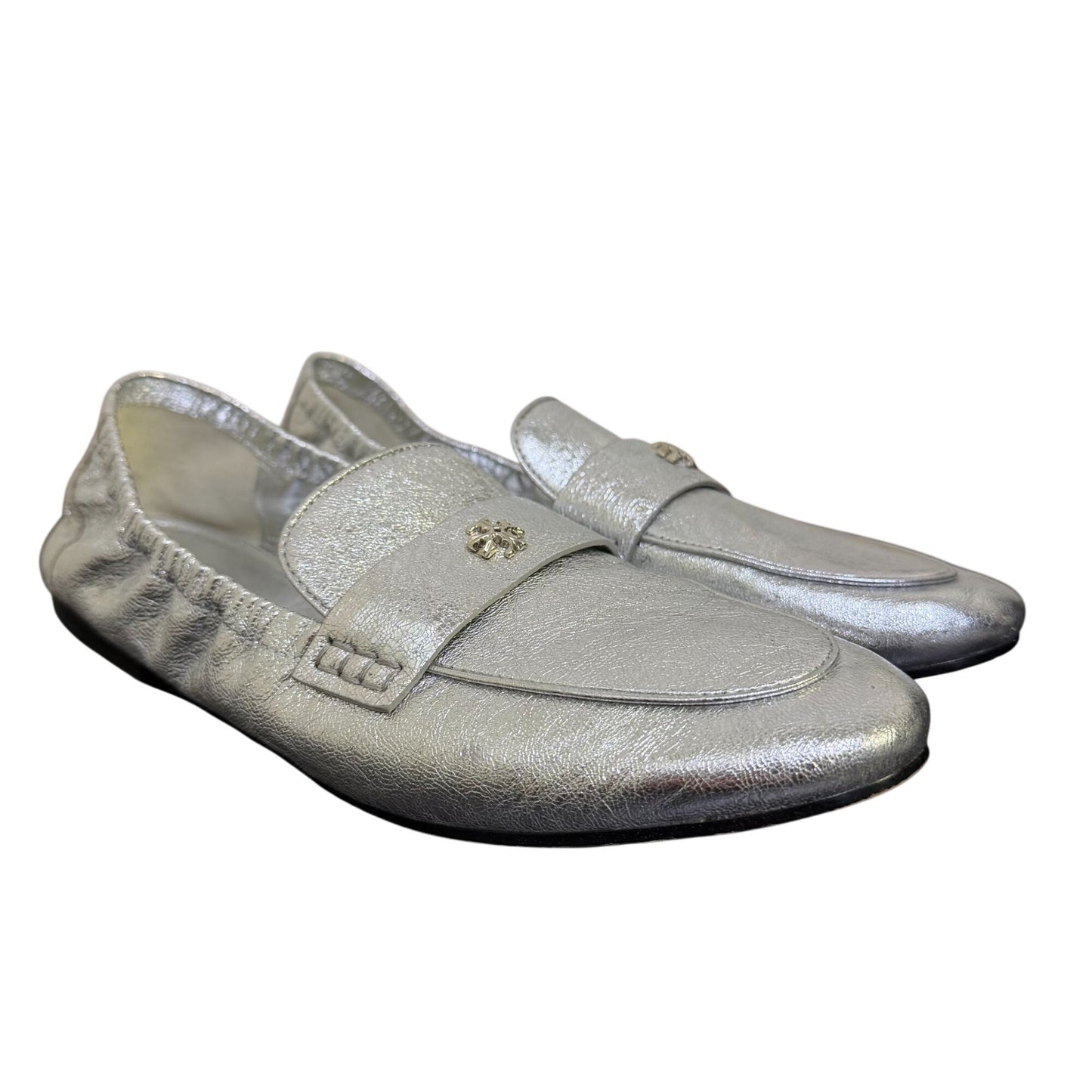 Tory Burch Silver Metallic Loafers Flats Slip-On Shoes 9