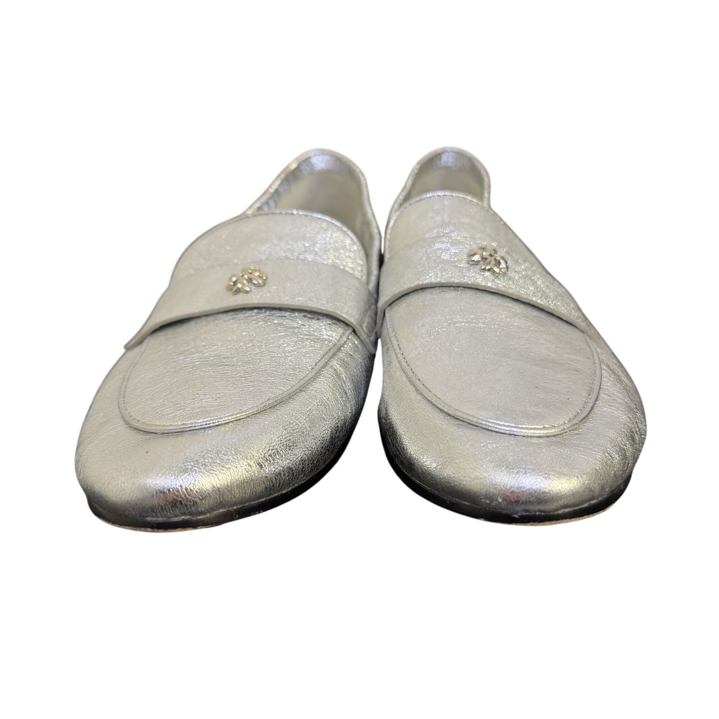 Tory Burch Silver Metallic Loafers Flats Slip-On Shoes 9