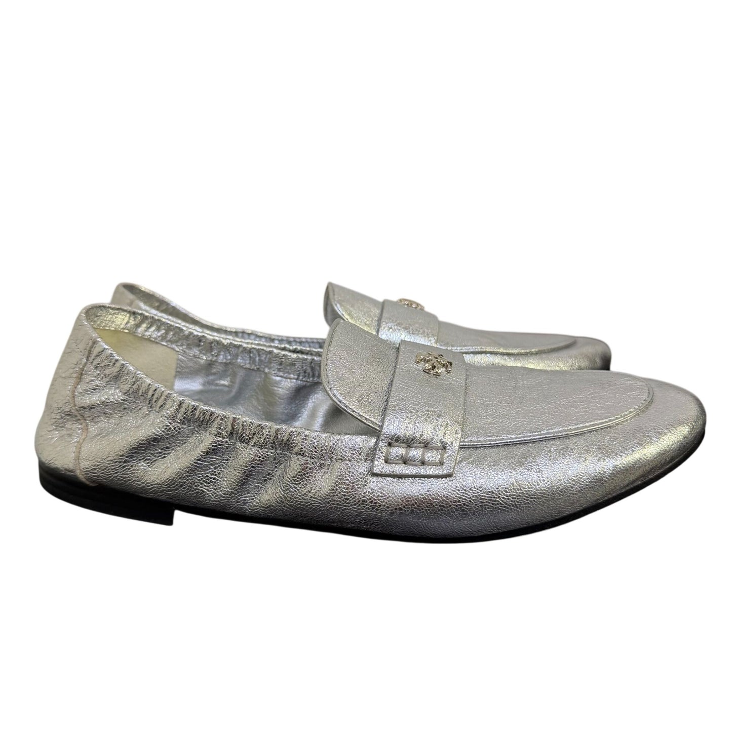 Tory Burch Silver Metallic Loafers Flats Slip-On Shoes 9