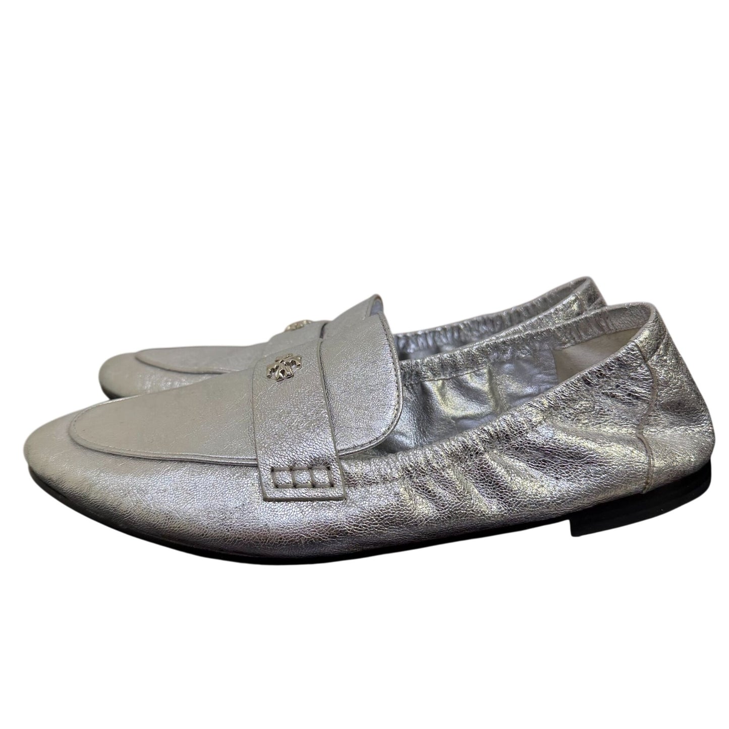 Tory Burch Silver Metallic Loafers Flats Slip-On Shoes 9