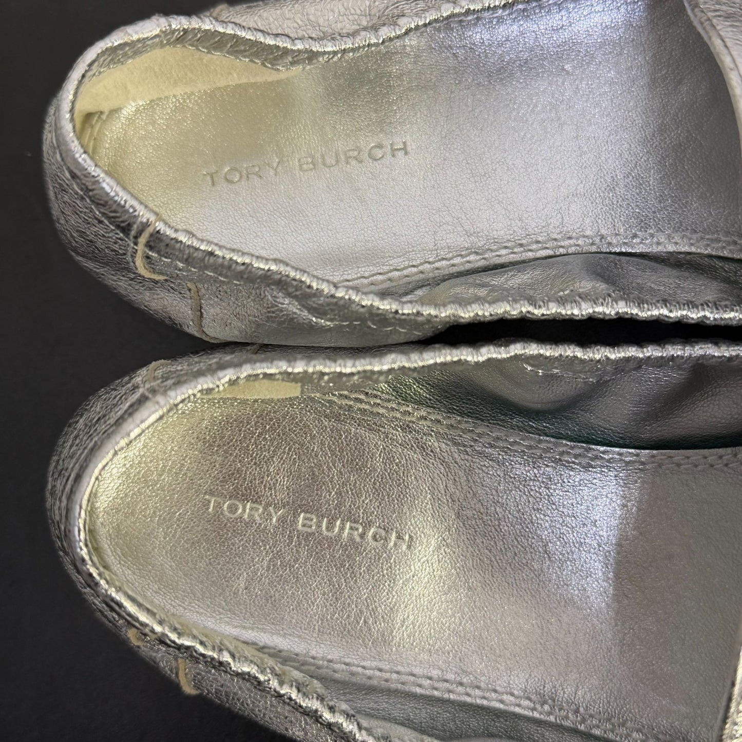 Tory Burch Silver Metallic Loafers Flats Slip-On Shoes 9