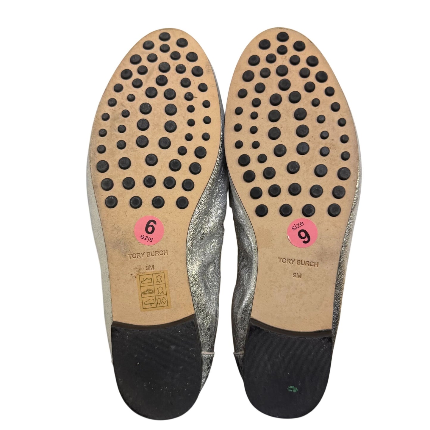 Tory Burch Silver Metallic Loafers Flats Slip-On Shoes 9