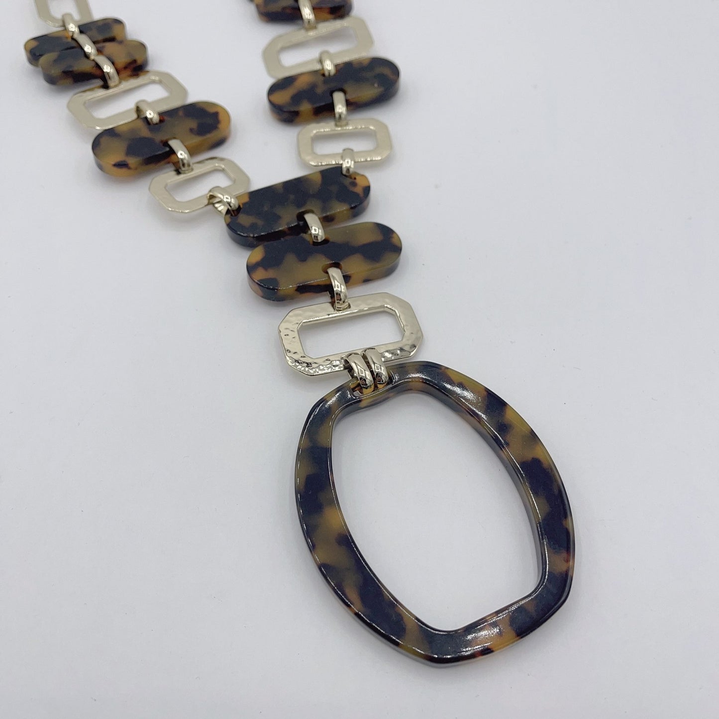 Chico's Gold Tone Brown Tortoise Shell Oval Necklace Chunky