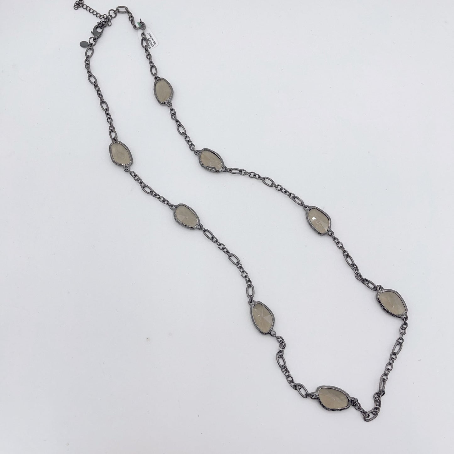 Chico's Long Black Chain with Smoke Large Stones Necklace