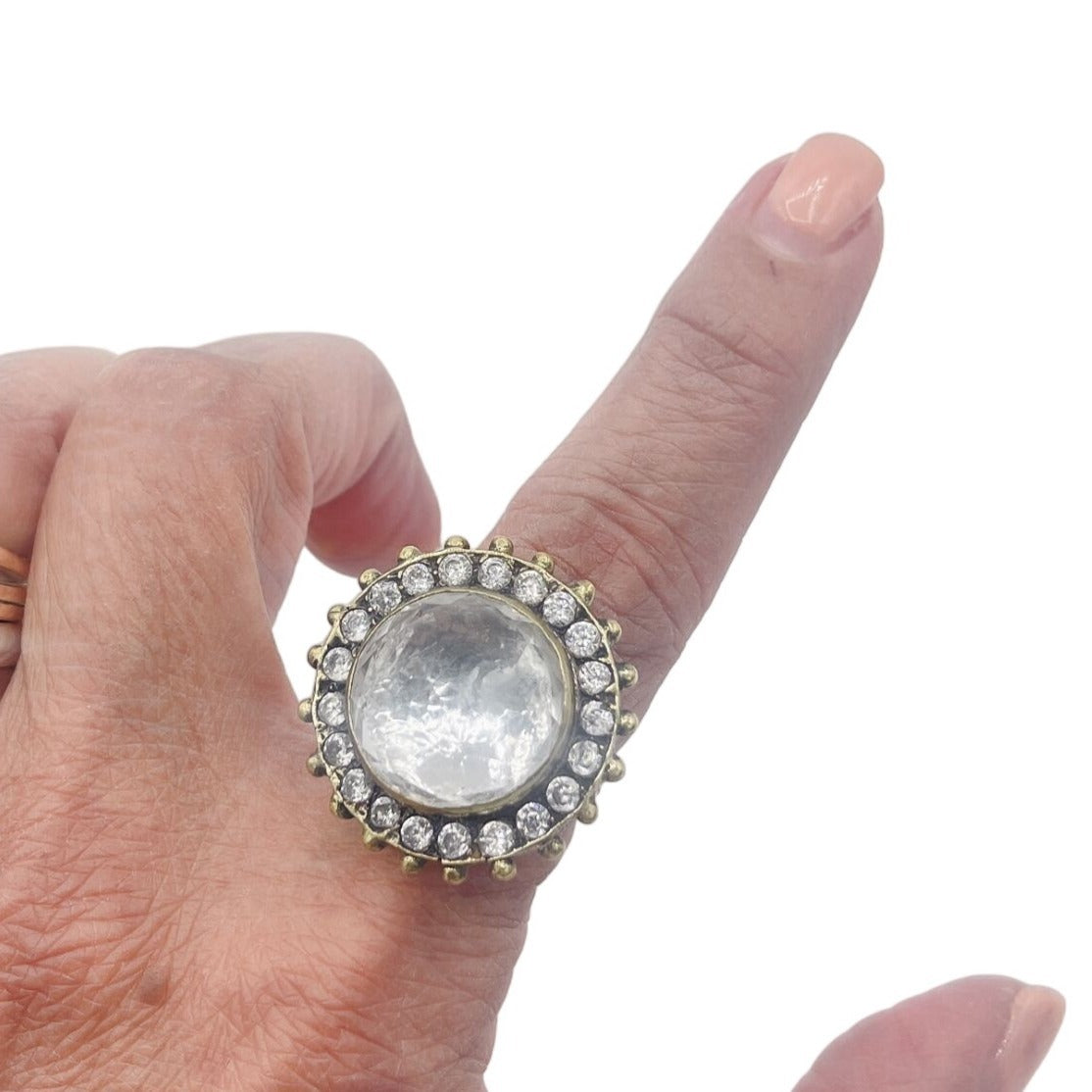 925 Silver Round Crystal Ring Large 8.5
