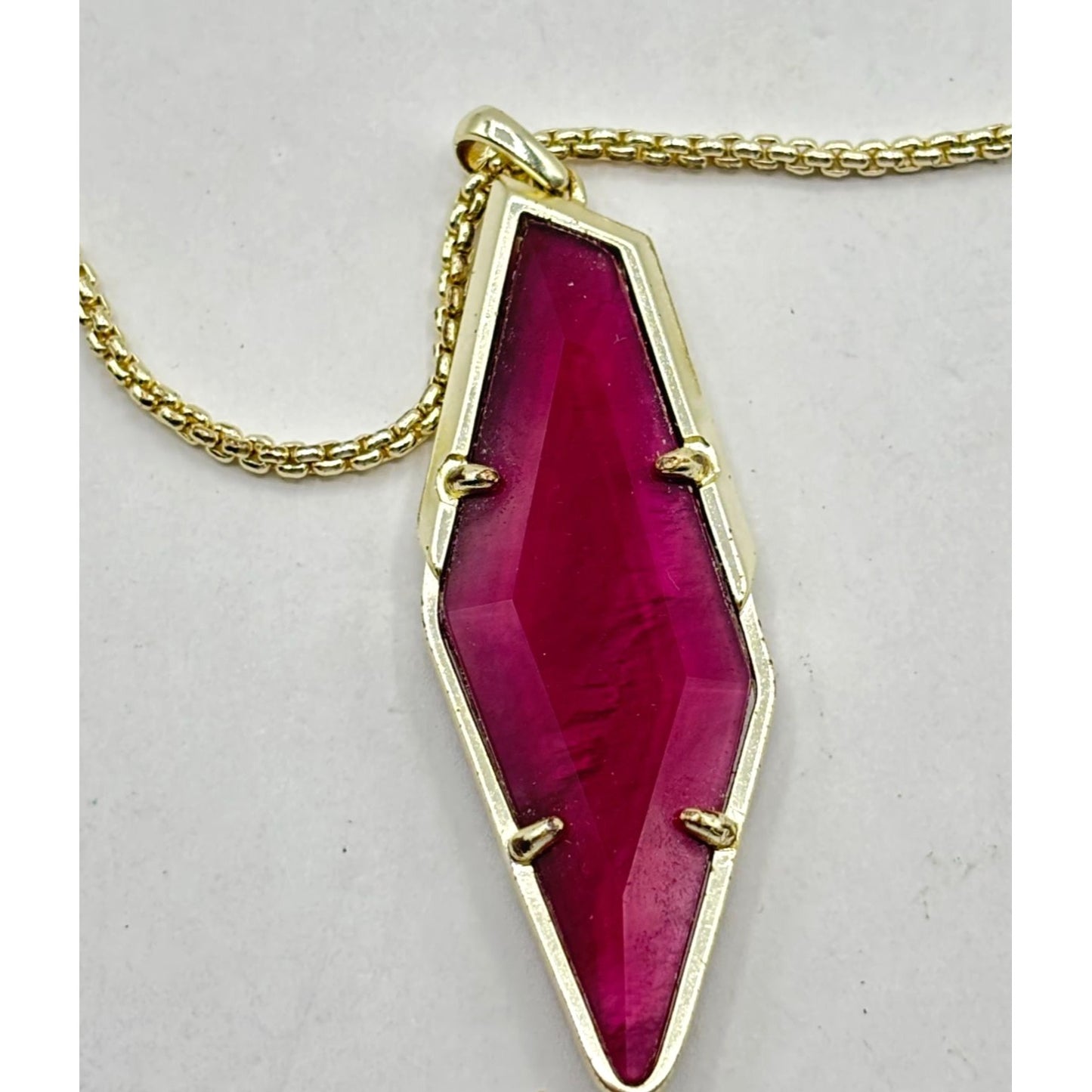 Kendra Scott Gold-Tone Long Necklace With Red Faceted Stone Pendant
