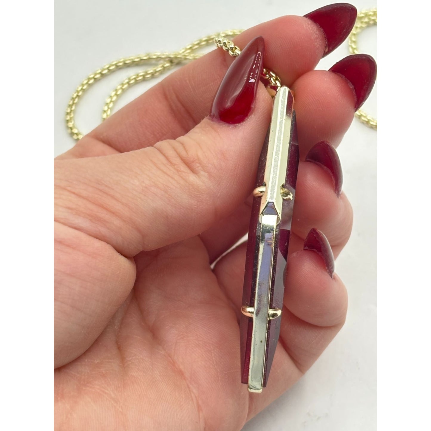 Kendra Scott Gold-Tone Long Necklace With Red Faceted Stone Pendant