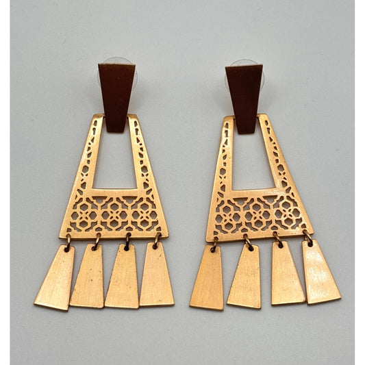 Kendra Scott Gold Statement Chandelier Earrings With Geometric Filigree Design