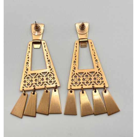 Kendra Scott Gold Statement Chandelier Earrings With Geometric Filigree Design