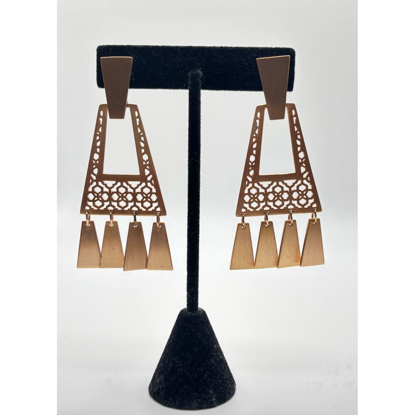 Kendra Scott Gold Statement Chandelier Earrings With Geometric Filigree Design