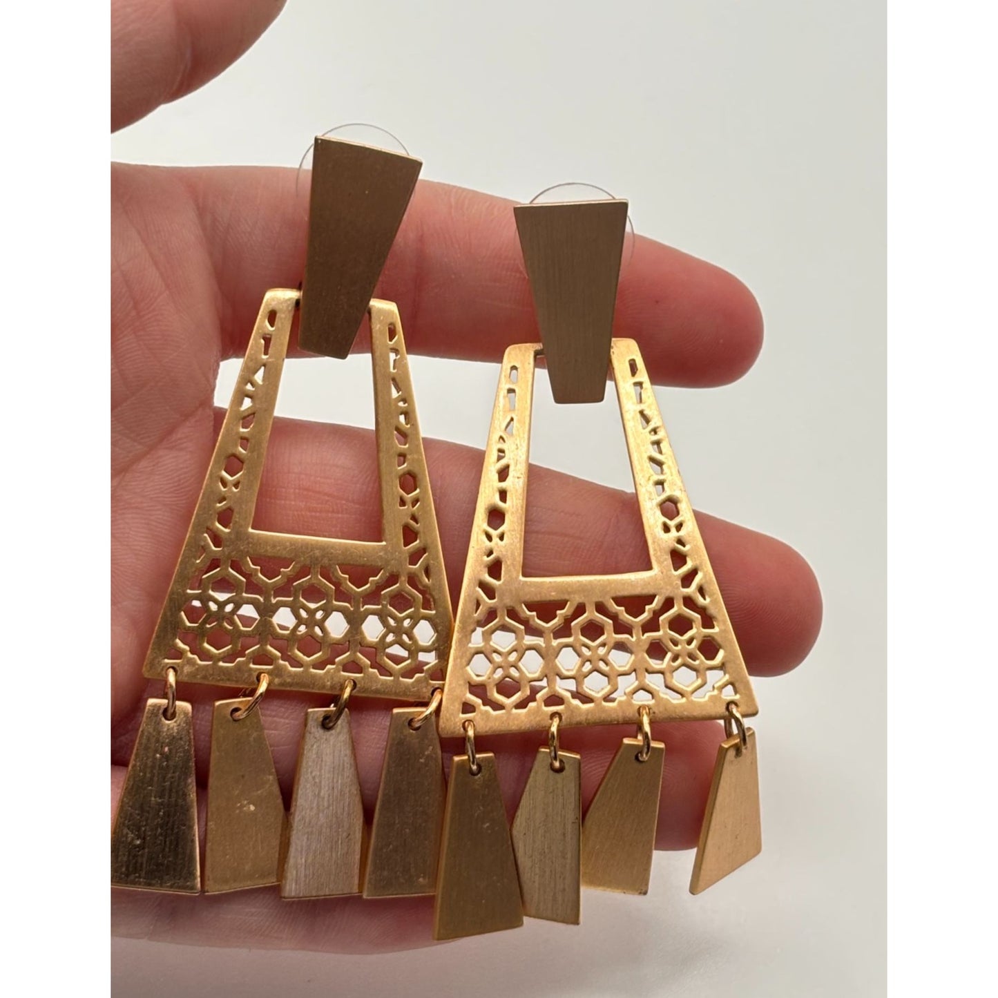 Kendra Scott Gold Statement Chandelier Earrings With Geometric Filigree Design