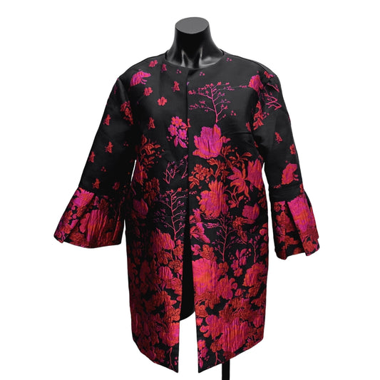 Eva Franco Womens Navy, Pink, & Red Floral Brocade Jacket/Coat Size Medium