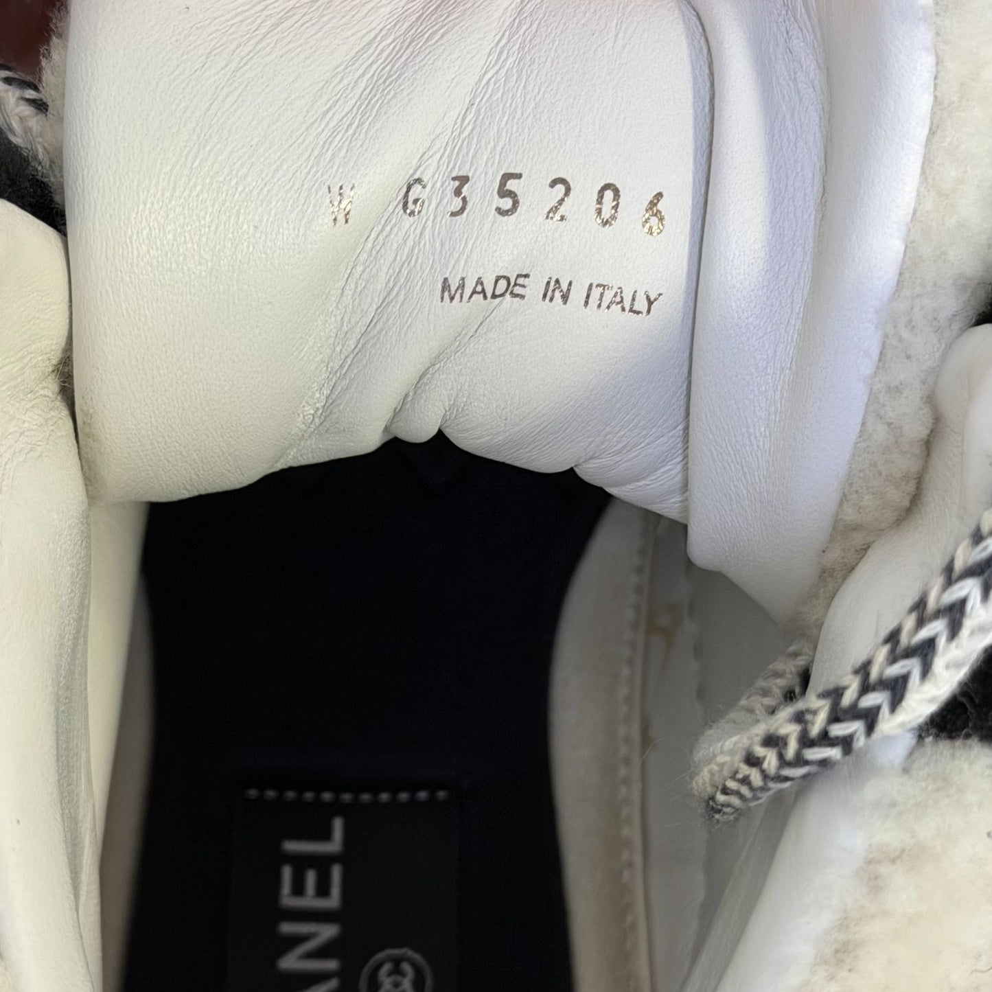 Chanel Ankle Booties Black & White Shearling Suede Size 7.5/38