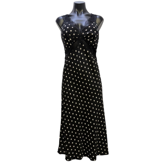 Lucy Paris Black & White Polka Dot Midi Dress With Lace Trim S