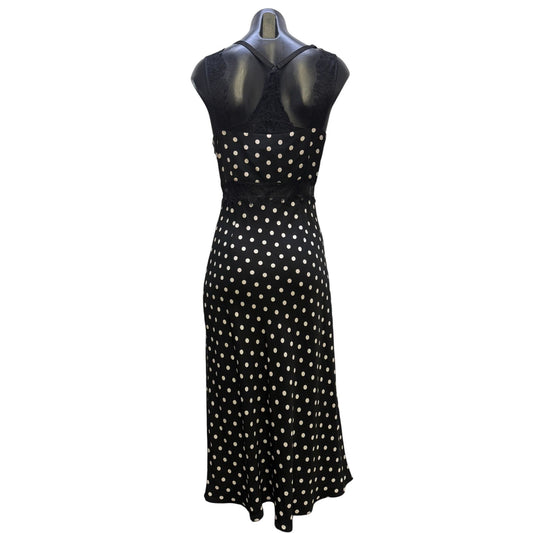 Lucy Paris Black & White Polka Dot Midi Dress With Lace Trim S