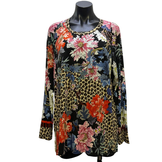 NWT Johnny Was Floral & Leopard Print Blouse Multi 1X