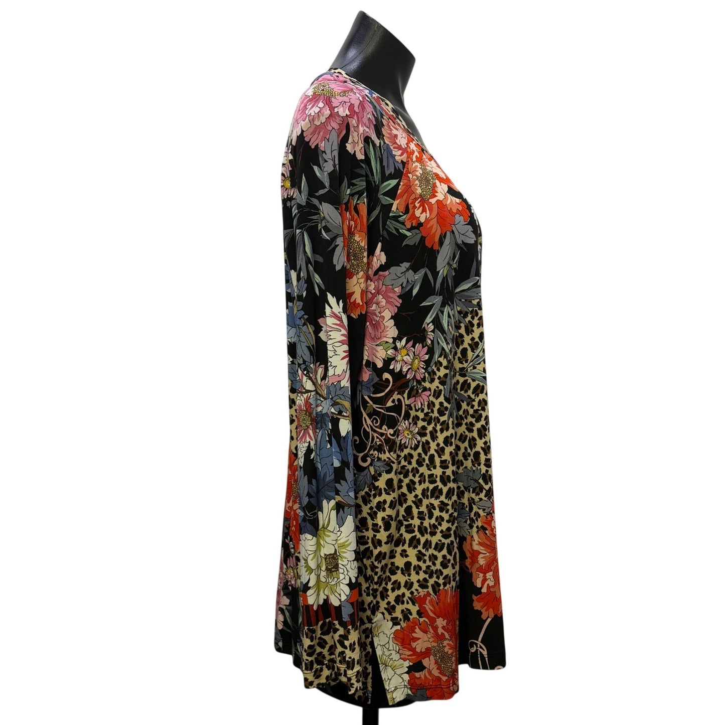 NWT Johnny Was Floral & Leopard Print Blouse Multi 1X