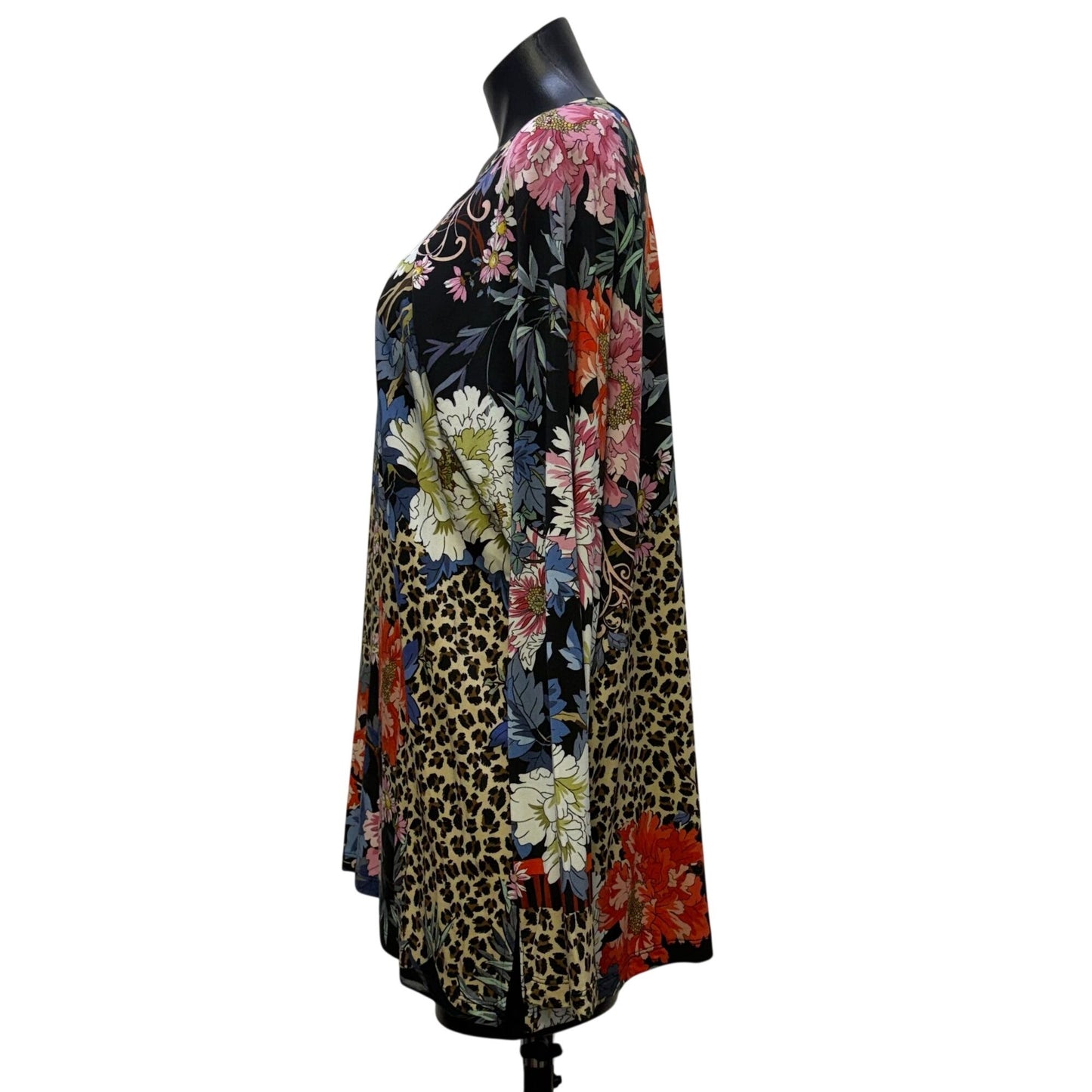 NWT Johnny Was Floral & Leopard Print Blouse Multi 1X