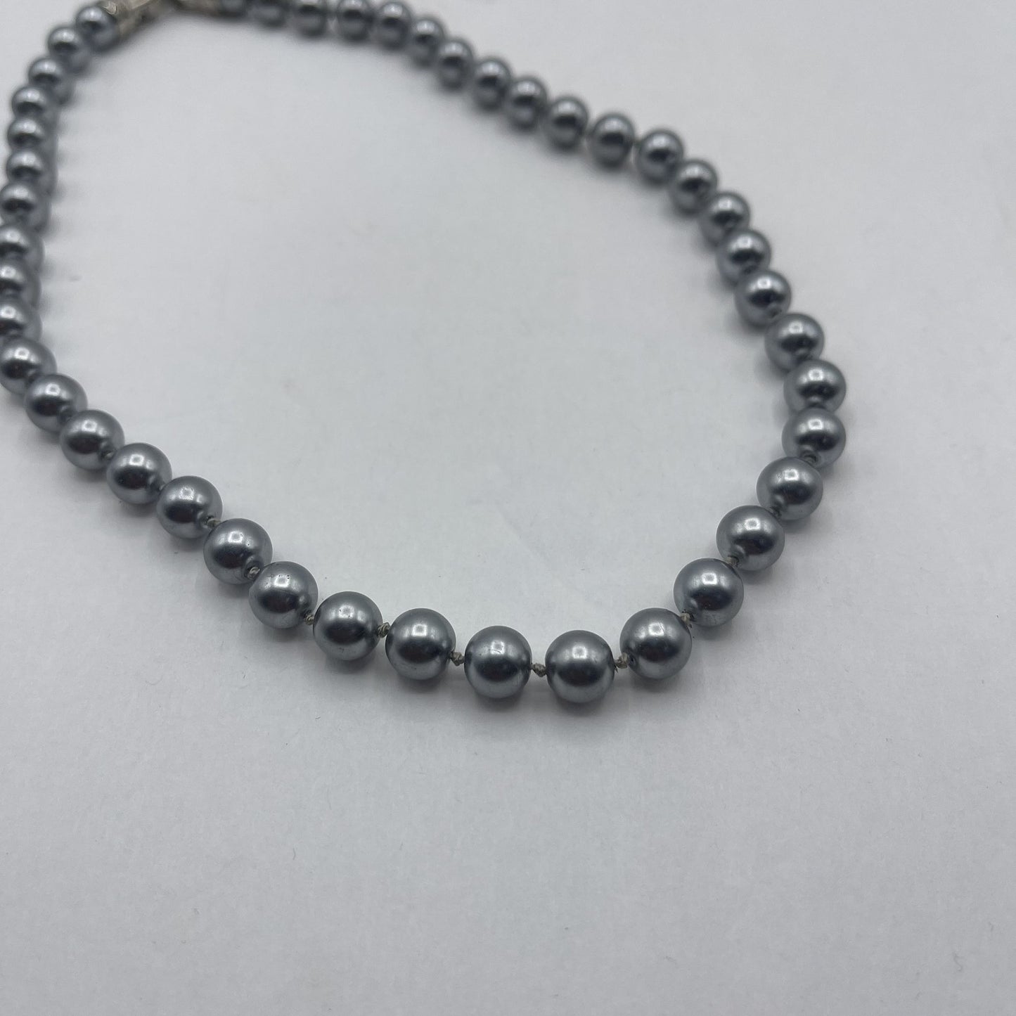 Vintage Kissaka Faux Gray Glass Pearl Beaded Necklace With Silver Clasp